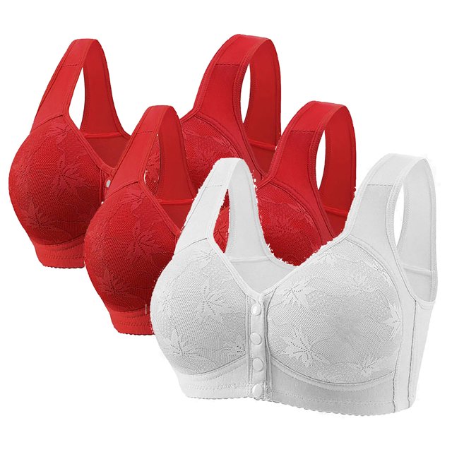 Yanlir 3PCS Bras for Women's No Underwire Wireless Bras Front Button Design Push Up Full Coverage Adjustable Straps U Shaped Back Comfortable Everyday Bra(White,L)