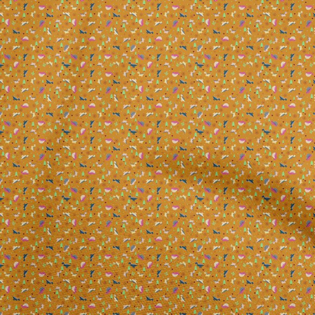 oneOone Rayon Orange Fabric Colorful Dinosaur Cartoon Sewing Material Print Fabric By The Yard 56 Inch Wide