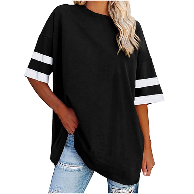 Chandails à Manches Courtes pour Femmes T-Shirts Surdimensionnés pour Femmes T-Shirts Amples Demi-Manches Col Rond Hauts Color Block Tuniques T-Shirts Surdimensionnés pour Femmes Hauts à Demi-Manches pour Femmes