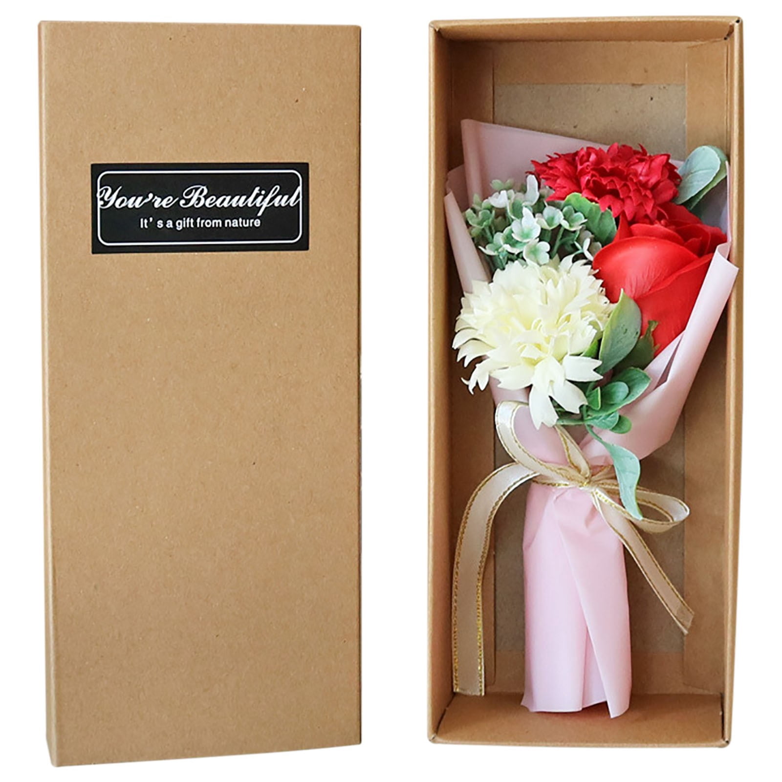 Hbdhejl Cadeau de Fête des Mères 3 Roses Fleur de Savon Bouquet d'Oeillets Coffret Cadeau