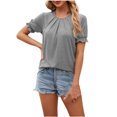 thumbnail image 1 of KIHOUT Nouveaux Hauts de Mode d'Été pour Femmes 2024, Mode pour Dames Décontractée Couleur Unie Manches Courtes Col Rond Blouses Chemises Gris 2TG, 1 of 8