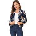 thumbnail image 1 of INSPIRE CHIC Women's Open Front Floral Print Blazer Deep Blue-Floral M, 1 of 6