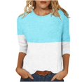 thumbnail image 1 of IROINID T-Shirts pour Femmes à Manches 3/4 Réduits Imprimés, T-shirt Ample, Blouse Mi-Longue, Col Rond, Hauts de Détente, Bleu Pâle, 1 of 4