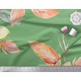 thumbnail image 3 of Soimoi Tissu Vert Moss Georgette Imprimé Feuilles & Pêche Floral pour Couture BTY 42 Pouces de Large, 3 of 3