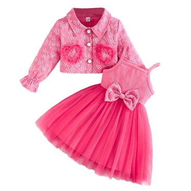 TBWNWG Girls Outfits Set for Toddlers Baby Girls 2 Piece Embroidery Jacket and Purple Mesh Dress Casual Summer Fall Clothing for Kids,Size 2-3 Years