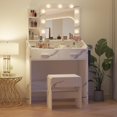 thumbnail image 2 of Ourlova Vanity Desk with Mirror & Lights, Makeup Vanity with Power Outlet, 3 Lighting Modes, 2 Drawers, 2 of 7