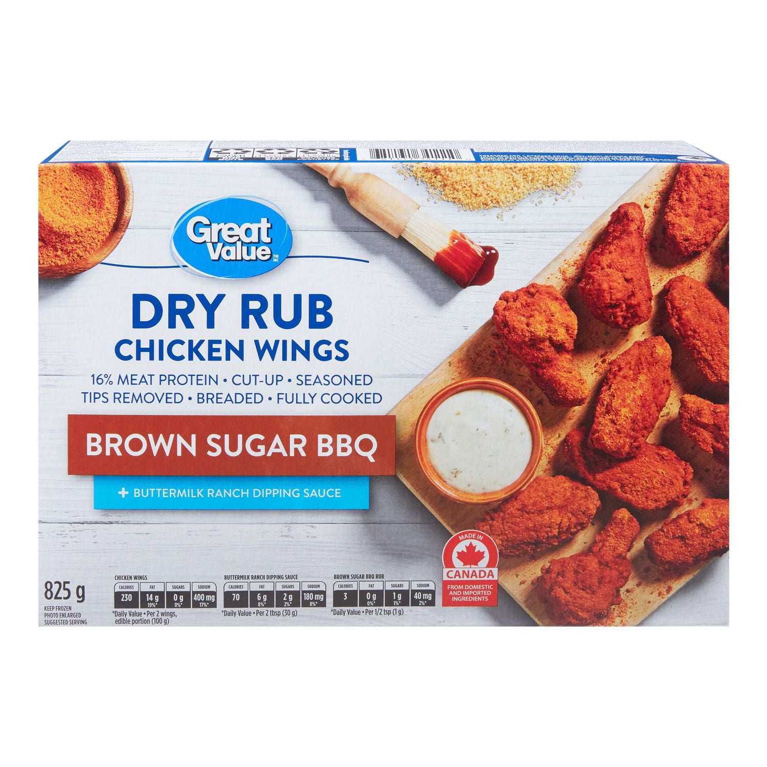 Ailes de poulet surgelées Great Value à assaisonnement sec cassonade et barbecue 825 g