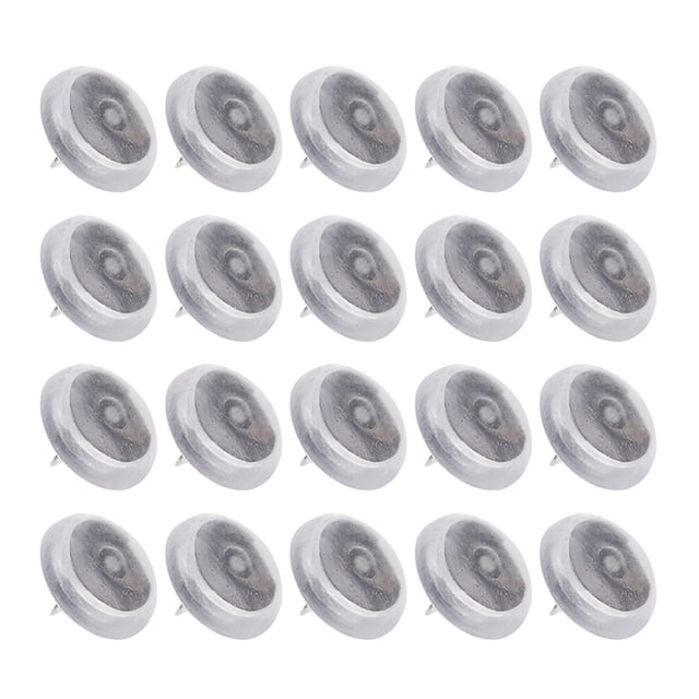 MIANGASTORE 24pcs Nail-On Furniture Sliders Chair Leg Floor Protectors arranged in a grid. These durable, nail-on furniture sliders feature a circular metallic design, providing protection for hardwood floors, reducing noise, and preventing furniture from sliding. Ideal for chair, table, and desk legs in homes or offices.
