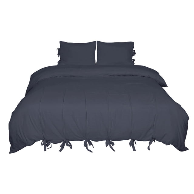 Washed Cotton Bedding Set Comforter Duvet Cover Pillowcase Navy Blue King