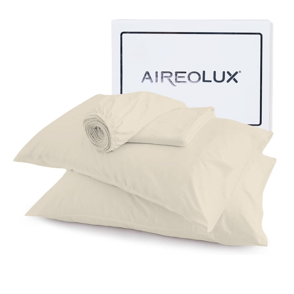 100% Cotton Bed sheets, Deep Pocket, Wrinkle Resistant, Soft & Smooth Sateen 3-Piece, Twin Fresh Ivory by Aireolux