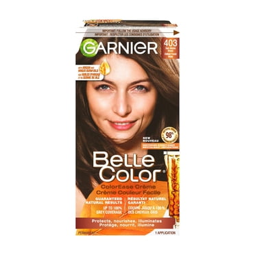 Garnier Belle Color Permanent Hair Dye, 403 Dark Mocha Brown, 100% Grey Coverage, Enriched with Argan Oil and Wheat Germ Oils - 1 Application