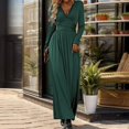 thumbnail image 4 of Pisexur Robes de Retour à la Maison pour Femmes Robes d'Automne Couleur Unie Tunique Col en V Robe Maxi Mode Fendue Robe Cocktail Décontractée Fluide Manches Longues Robe Formelle Enveloppante Robe d'Invité de Mariage, 4 of 6