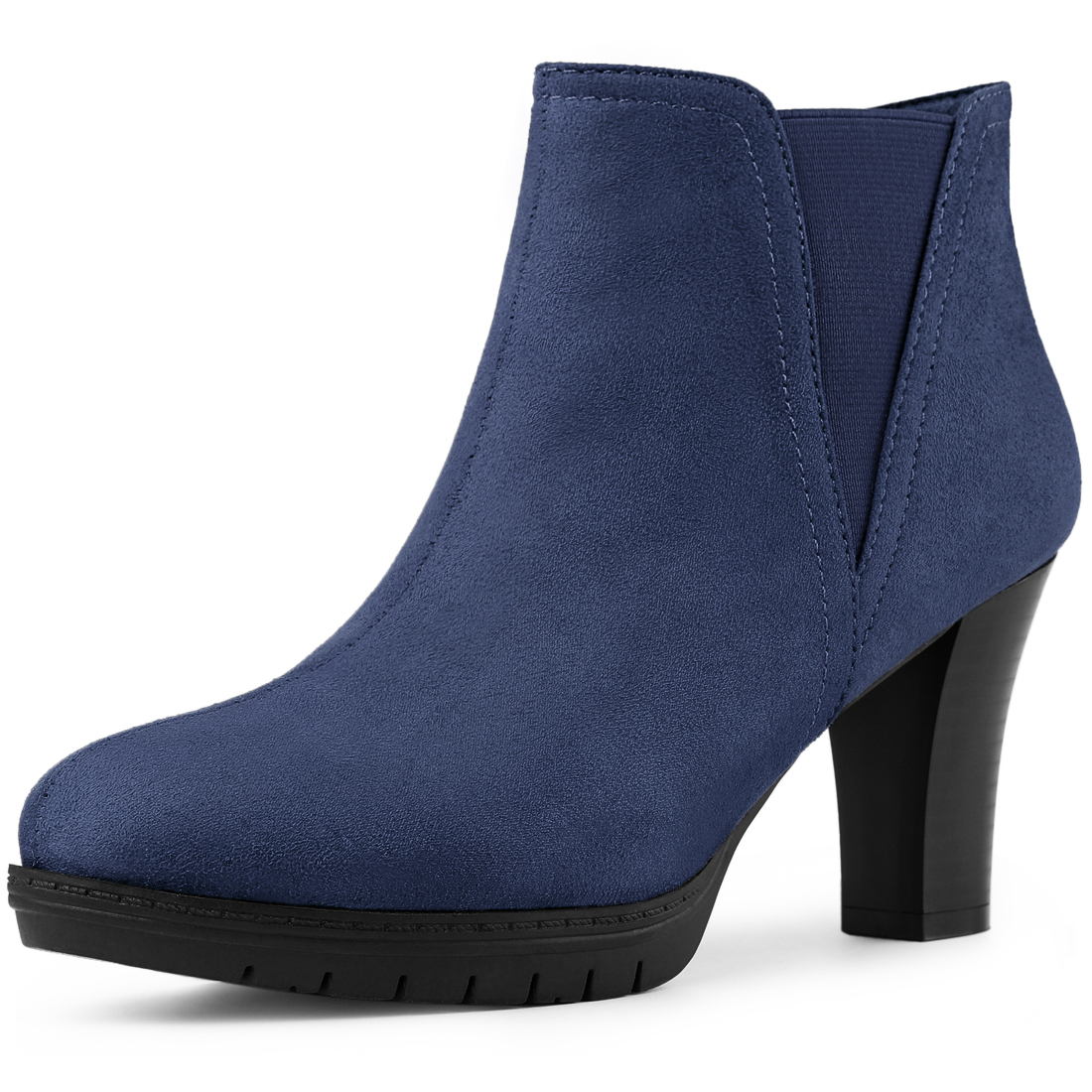 Unique Bargains Bottines Chelsea à Talon Bloc à Bout Rond pour Femme Bleu Foncé (Taille 6,5)
