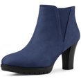 thumbnail image 1 of Unique Bargains Bottines Chelsea à Talon Bloc à Bout Rond pour Femme Bleu Foncé (Taille 6,5), 1 of 7