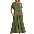 thumbnail image 1 of EGNMCR Robes de Fête pour Femmes Robe d'Été Décontractée à Manches Courtes et Col Rond pour Femmes Robe Décontractée Fluide à Étages Maxi de Plage avec Poches, 1 of 8