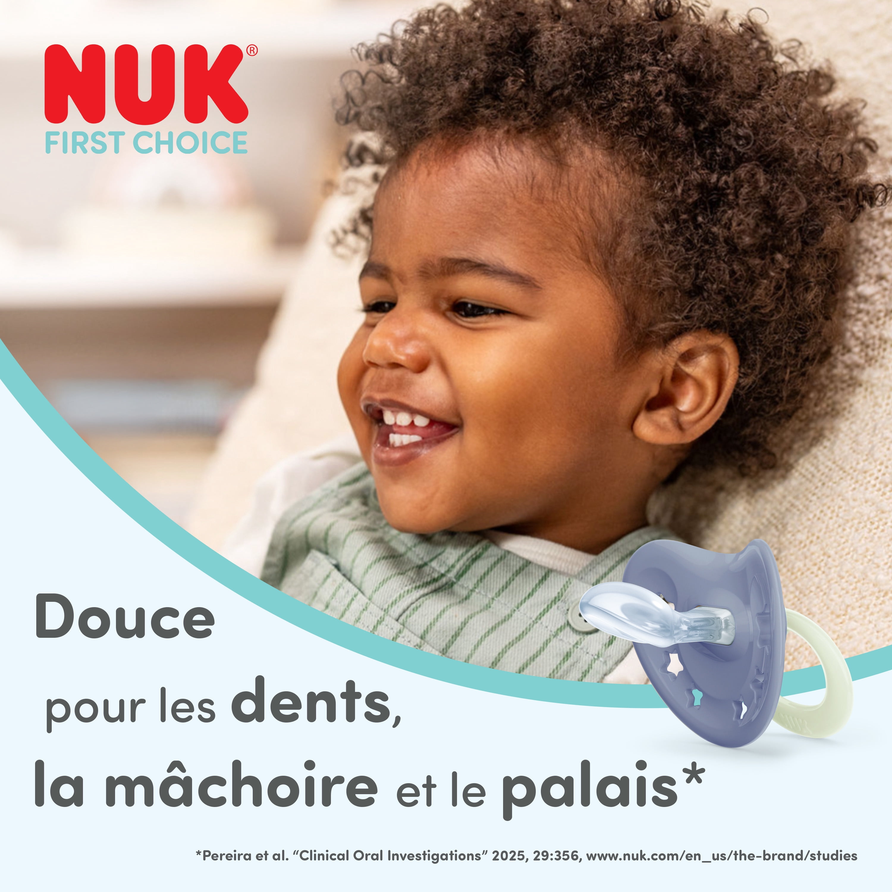 NUK First Choice Classic Night Baby Pacifiers, 6-18 Months, Orthodontic Pacifiers that Glow in the Dark, 95% Baby Acceptance**, Blue, 2 Count