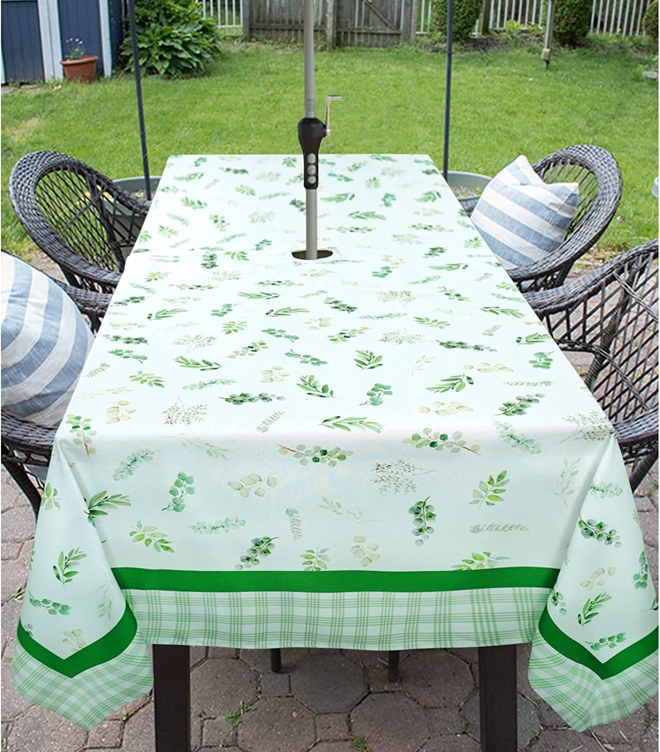Waterproof Outdoor Tablecloth with Umbrella Hole for Rectangle Table 60x84inch Patio Table Cloth with Zipper