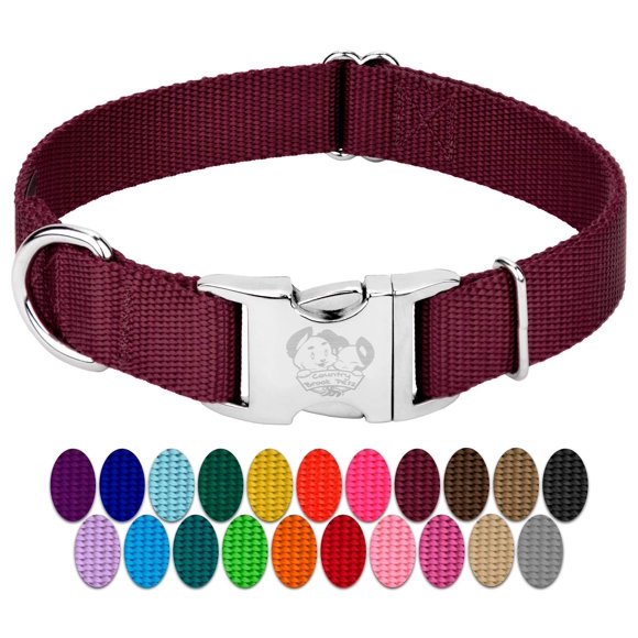 Country Brook Petz Premium Nylon Dog Collar with Metal Buckle for Small Medium Large Breeds - Vibrant 30+ Color Selection (Extra Large 1 Inch Burgundy)