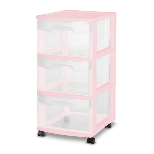 Sterilite 3 Drawer Cart, Pink