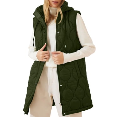 Diufon Long Gilet Femme Sans Manches à Capuche à Fermeture Éclair Manteau Léger d'Hiver Chaud Vestes avec Poches