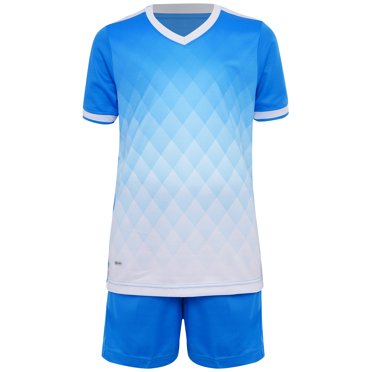 YiZYiF Kids Boys Football Set Pcs Quick Dry Gradient Jersey And Shortsteam Practice Costume Outdoor Tracksuits Light Blue S
