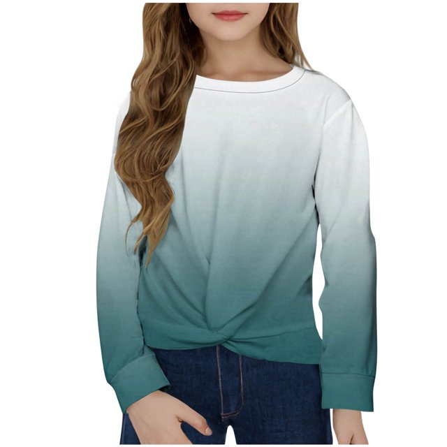 Posijego Chandail pour Petite Fille Col Rond Manches Longues Torsadé devant chandail Court Athlétique