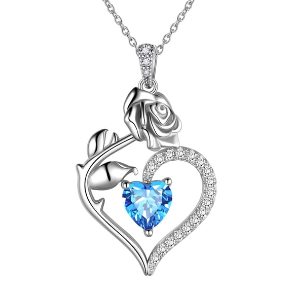 Beautlace Collier en Argent Sterling 925 avec Pierre de Naissance pour Femmes, Collier Pendentif Cœur Fleur de Rose Bijoux Cadeaux