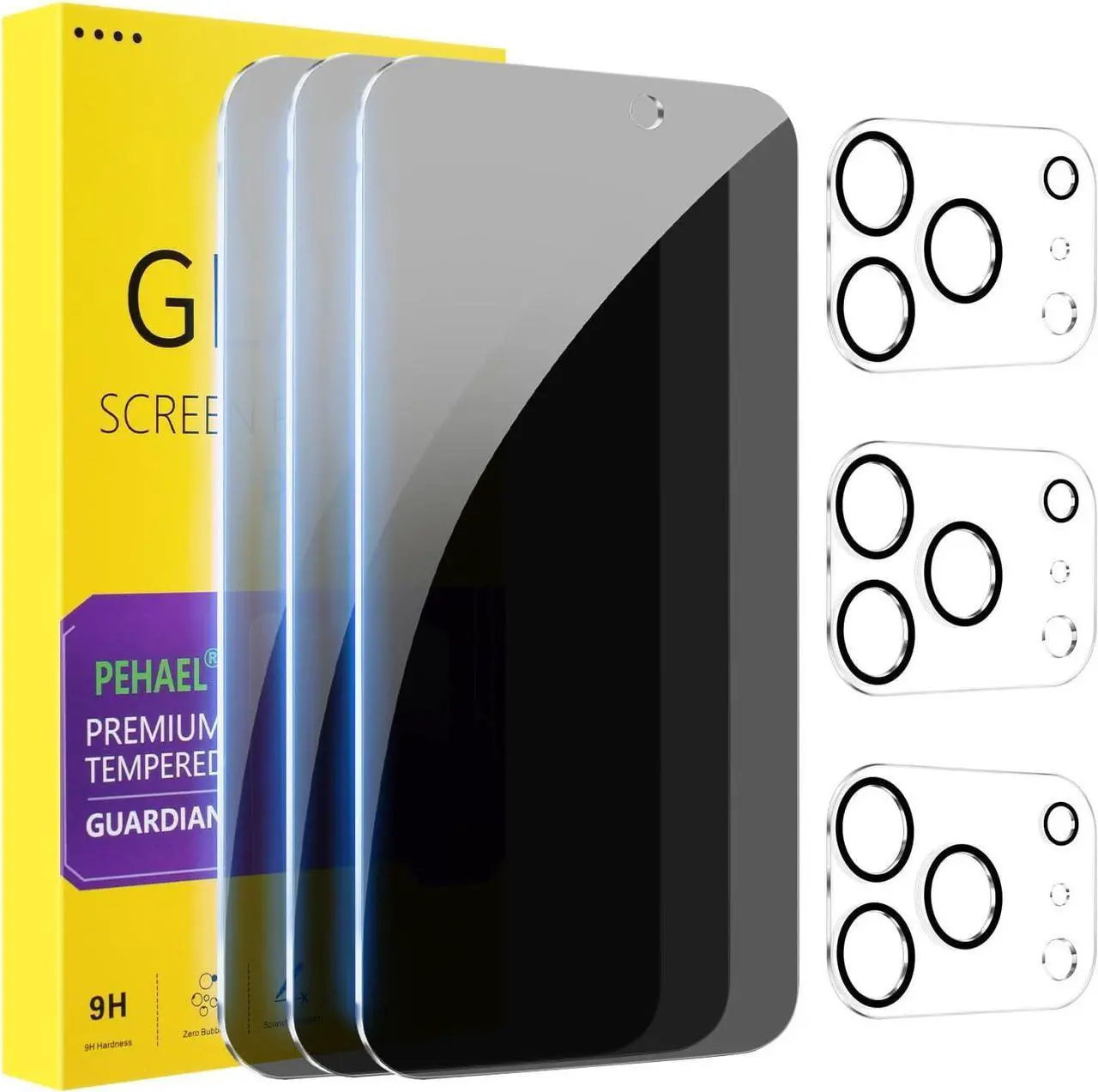 [3+3 Pack] for iPhone 17 Pro Privacy Screen Protector with Camera Lens Protector Full Coverage Anti-Spy Tempered Glass Film 9H Hardness Easy Installation Bubble Free [6.3 inch]
