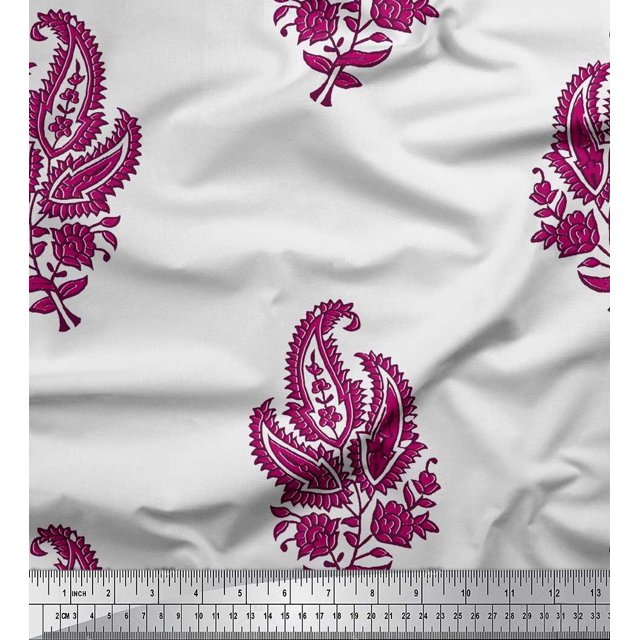 Soimoi Poly Georgette Fabric Floral & Paisley Block Print Sewing Fabric Yard 42 Inch Wide