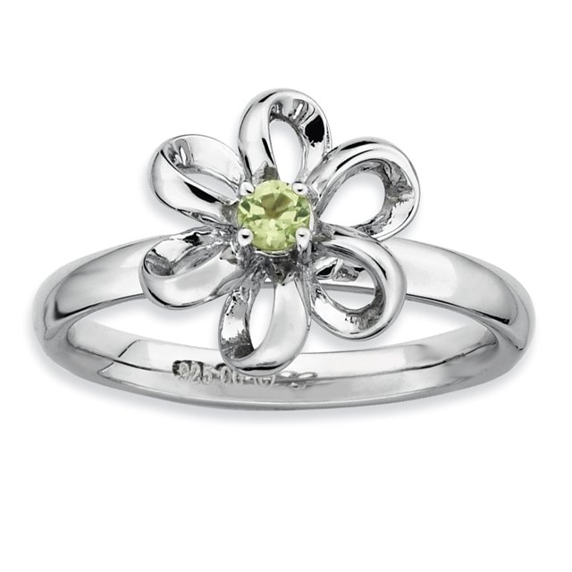 Bague Fleur en Argent Sterling Stackable Expressions Polie Péridot Taille 8