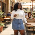 thumbnail image 3 of Unique Bargains Women's Plus Size Button A Line Side Pocket Mini Denim Skirt, 3 of 9