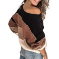 thumbnail image 1 of Women Sweater Color Block Stripe Top Color Block Round Neck Long Sleeve Blouse, Khaki, S, 1 of 7