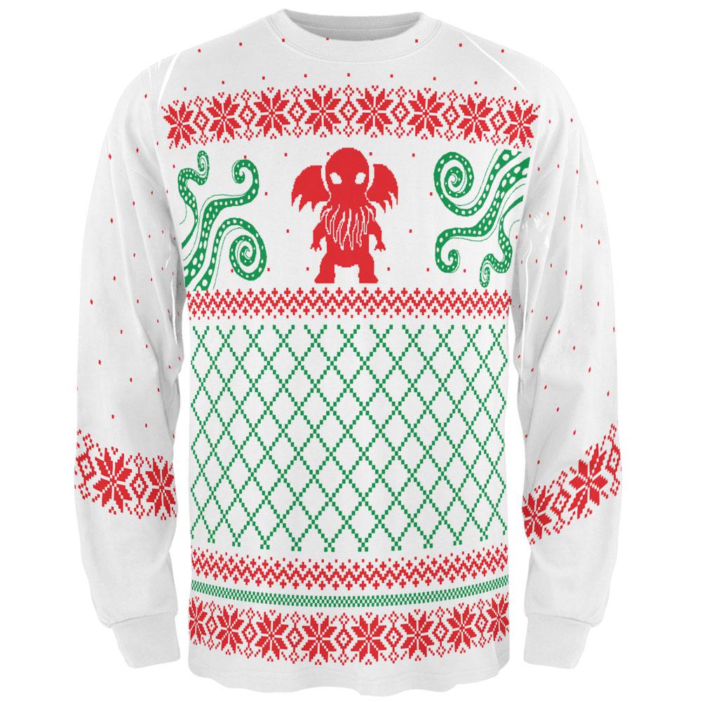 Cthulhu Lovecraft Dimensions Pull de Noël Laid T-Shirt à Manches Longues pour Adulte