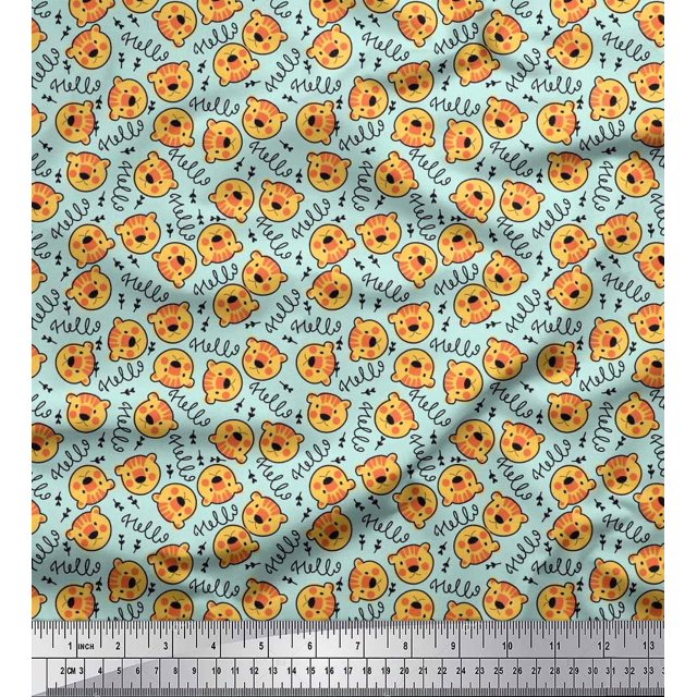 Soimoi Cotton Cambric Fabric Text & Tiger Face Cartoon Print Fabric by The Yard 56 Inch Wide