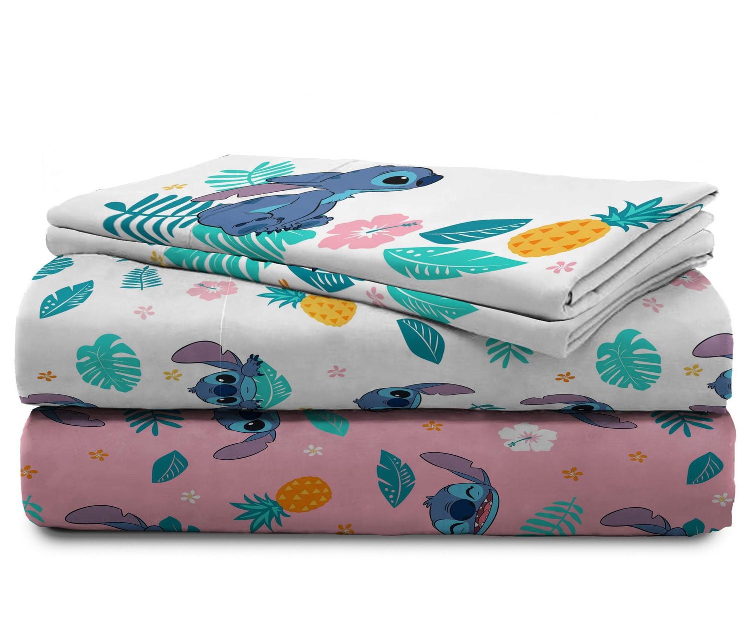 Disney Lilo and Stitch Denim Hawaïen Ensemble de Draps 4-Pièces pour Lit 2 Places, Pour Enfants, 100% Polyester