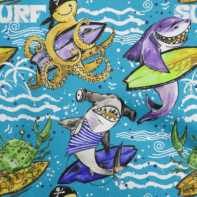 oneOone Velvet Medium Blue Fabric Ocean Life Craft Projects Decor Fabric Printed By The Yard 58 Inch Wide