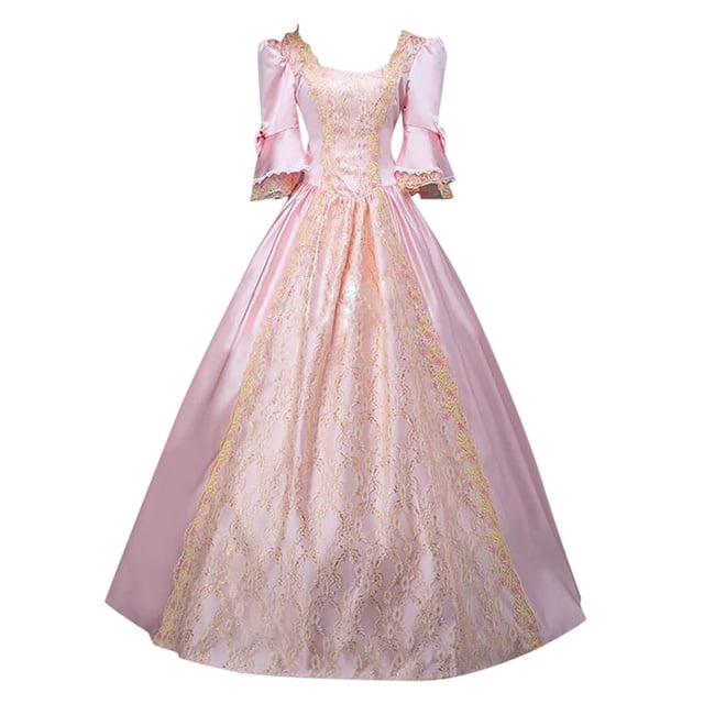 Pompotops Robe Vintage Gothique de Cour pour Femmes, Jupe à Volants en Dentelle