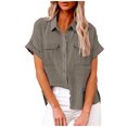 thumbnail image 1 of GigrtiJin Womens Short Sleeve Lapel Shirts Solid Color Button down Loose Tunic Tops Casual Work Blouse with Pocket, 1 of 9