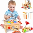thumbnail image 1 of QTOCIO Children's Wooden Tool Set Workbench Toddler Repair Toolbox Includes Screws And Hand Tools Educational Building Toy Suitable For Boys Aged 1-3, 1 of 4