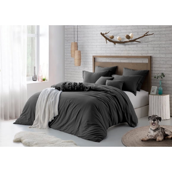 Natural Crinkle Fabric Ultra Soft Solid Duvet Cover Set - Zipper Closure