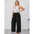 thumbnail image 3 of Showmall Women's Plus Size High Waisted Wide Leg Lounge Pants with Pockets, Black, 1X, 3 of 9