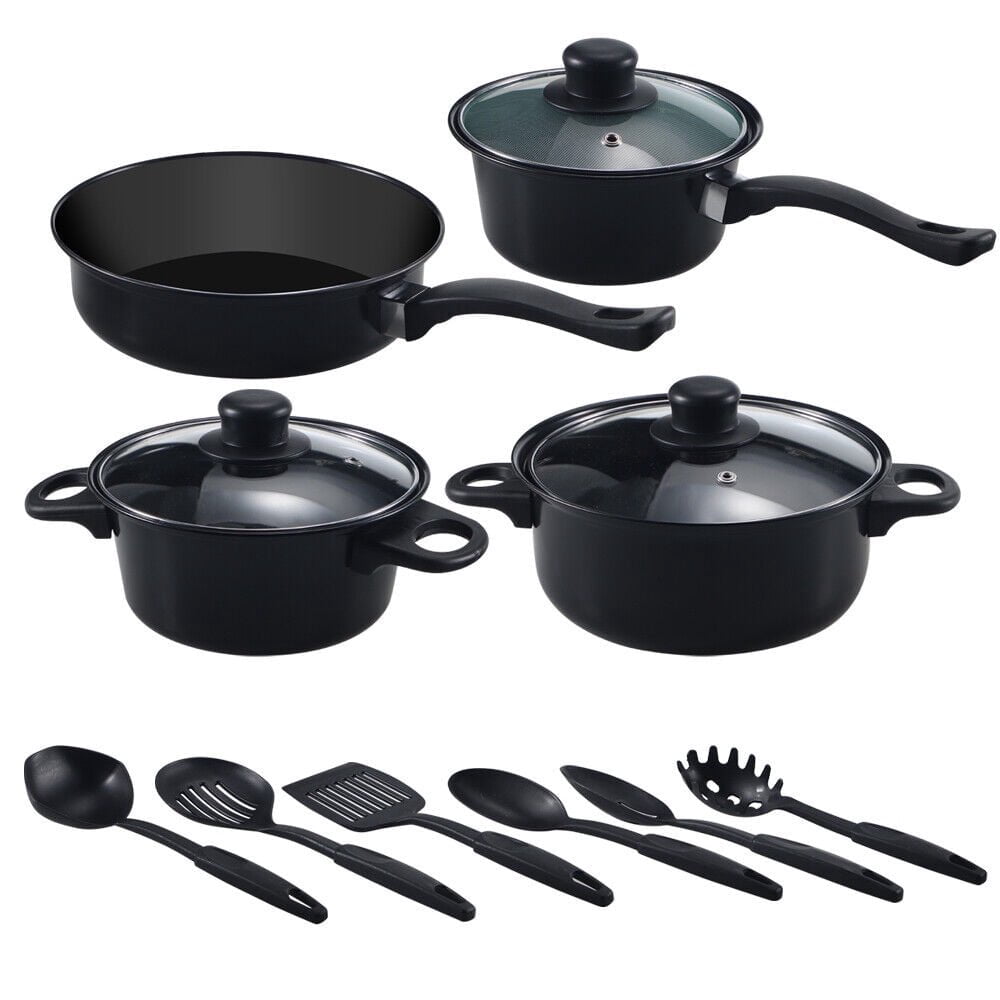 QUTETN Black 13 Piece Cookware Set Nonstick Pots Pans Home Kitchen Cooking Non Stick