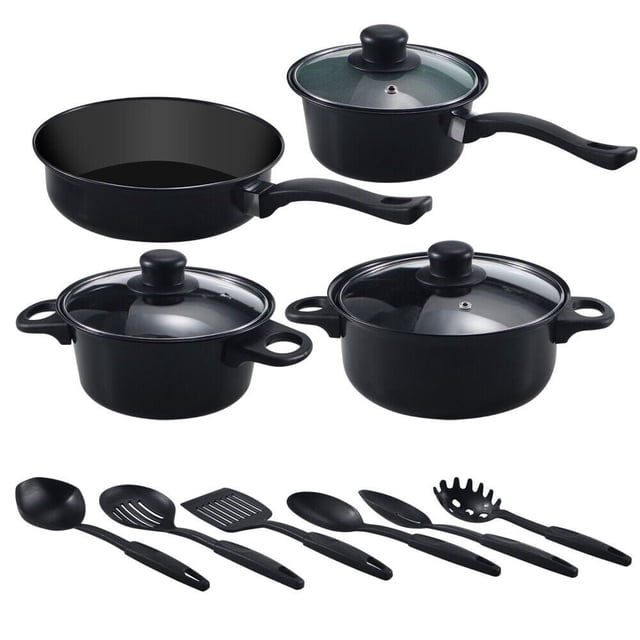 QUTETN Black 13 Piece Cookware Set Nonstick Pots Pans Home Kitchen Cooking Non Stick