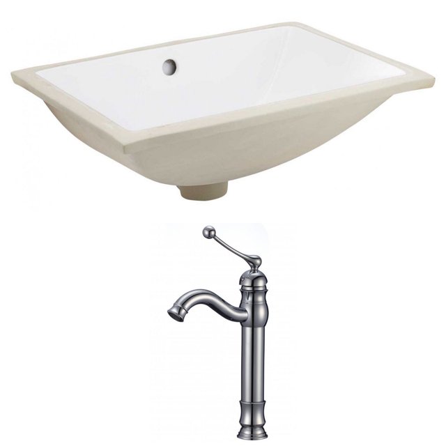 18.25-in. W CUPC Rectangle Bathroom Undermount Sink Set In White - Chrome Hardware AI-22884