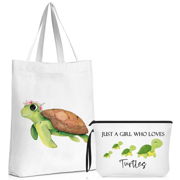 Sieral 2 Pcs Gifts for Women Animal Lover Gifts Makeup Bag Gift Tote Bag Makeup Pouch for Woman Animal Lover(Turtle)