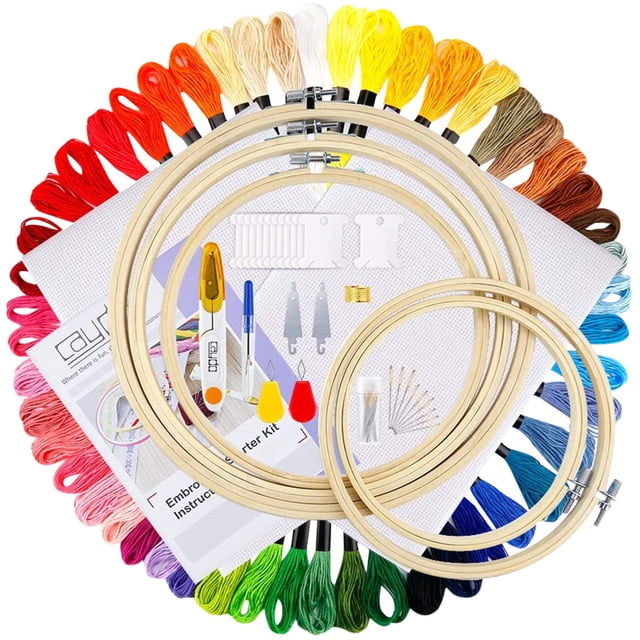 Fridja Kit de Broderie à la Main avec Instructions, 50 Fils de Couleur, Outils de Point de Croix