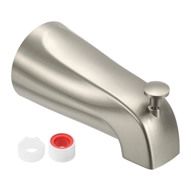 Uxcell Slip on Diverter Tub Spout, Zinc Alloy Bath Spout Bathtub Faucet with Pull-Up Diverter Plastic Reducer Joint for 1/2 Inch Water Tub for Bathroom Kitchen, Brushed Nickel