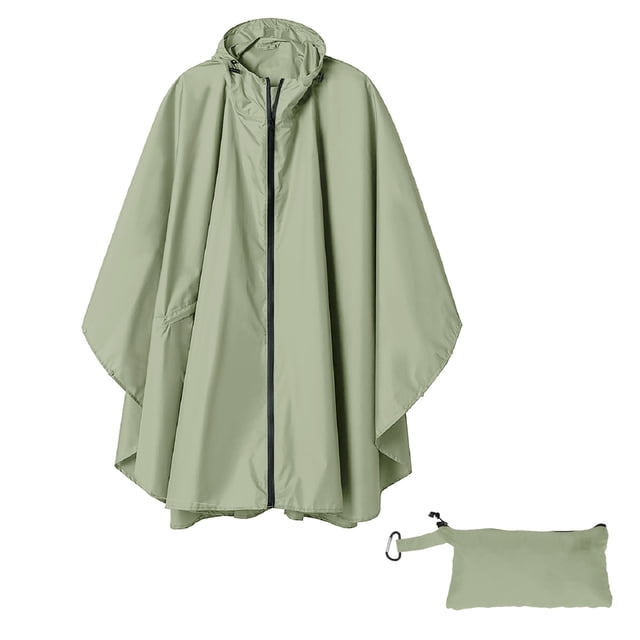Clearance! Baberdicy Unisex Solid Color Hooded Zippered Poncho Shawl Green