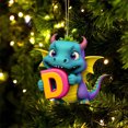 thumbnail image 1 of Fridja Personalized Dinosaur Christmas Ornament 26 Letters Hanging Pendant Ornaments 2024 Plastic Initial Monogram Xmas Tree Decorations with Hanging Rope Unique Customized Fun Gift for Kids (D), 1 of 4