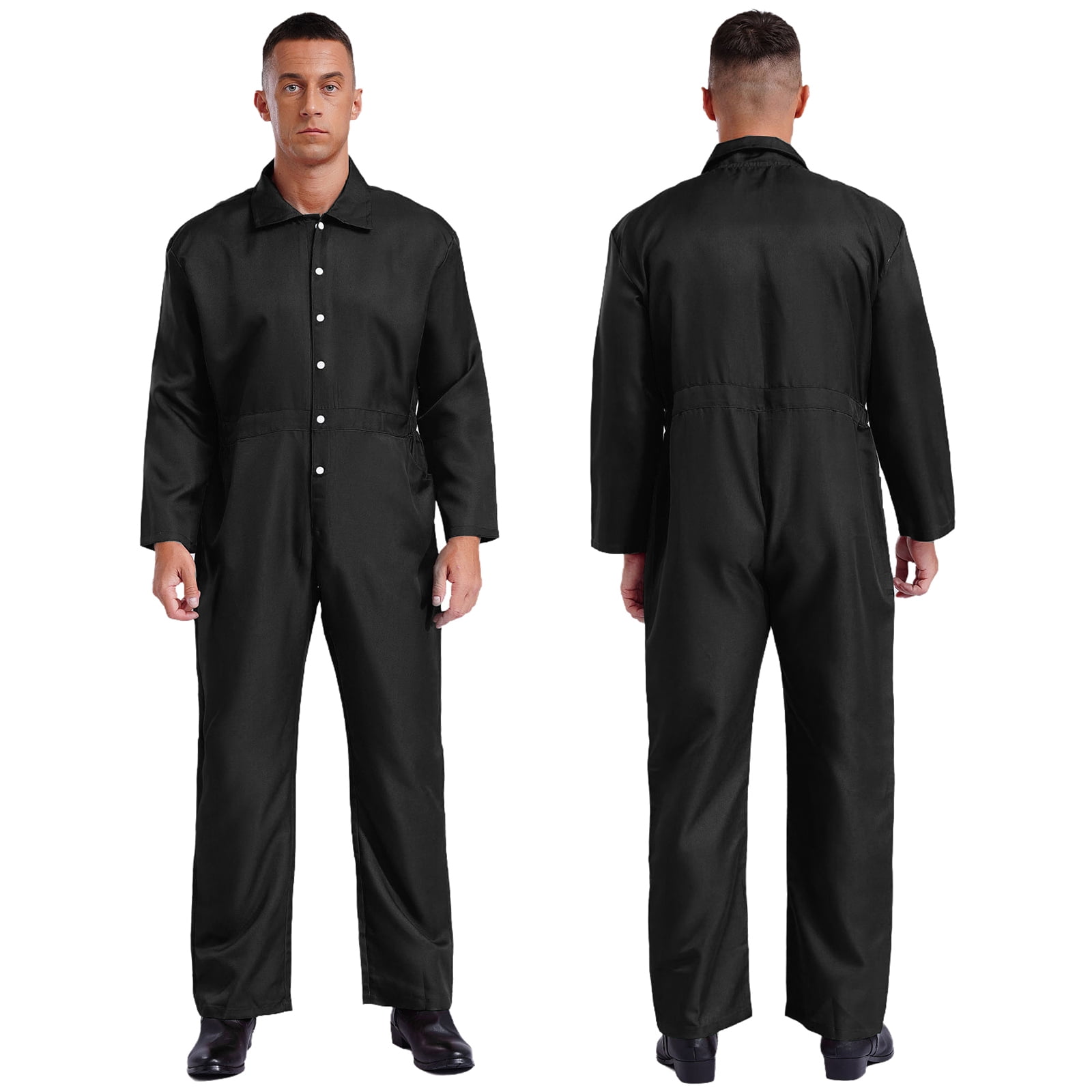 TiaoBug Mens Unisex One Piece Coverall Long Sleeves Jumpsuit Uniforms Overalls Black M